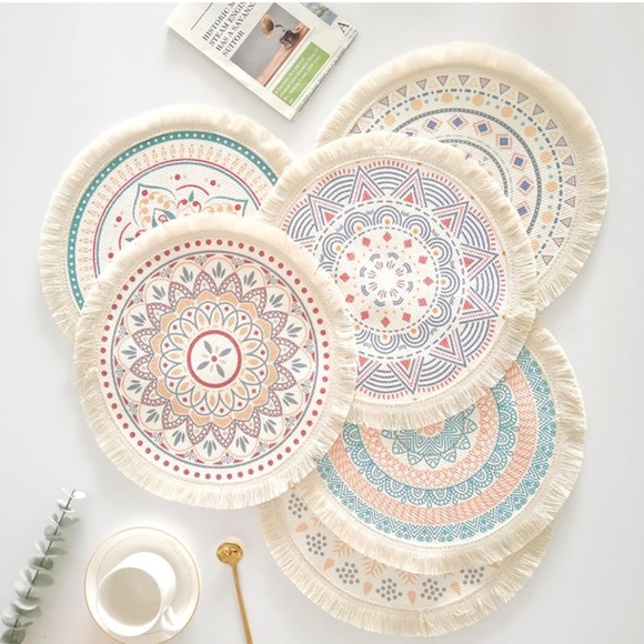 Round boho placemats 9x9 washable cotton tea spot Mats ( 4 ) - Picture 16 of 16
